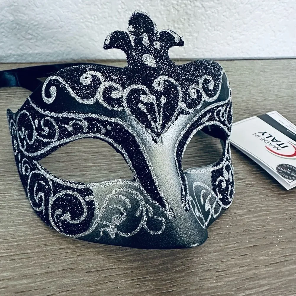 Italian Black and Silver Glitter Halloween Gothic Masquerade Mask